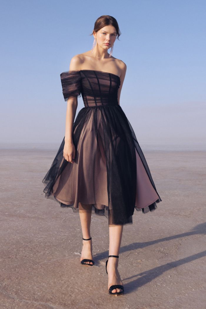 Ассиметричное вечернее платье миди длины без гравитации - АЭЛИТА