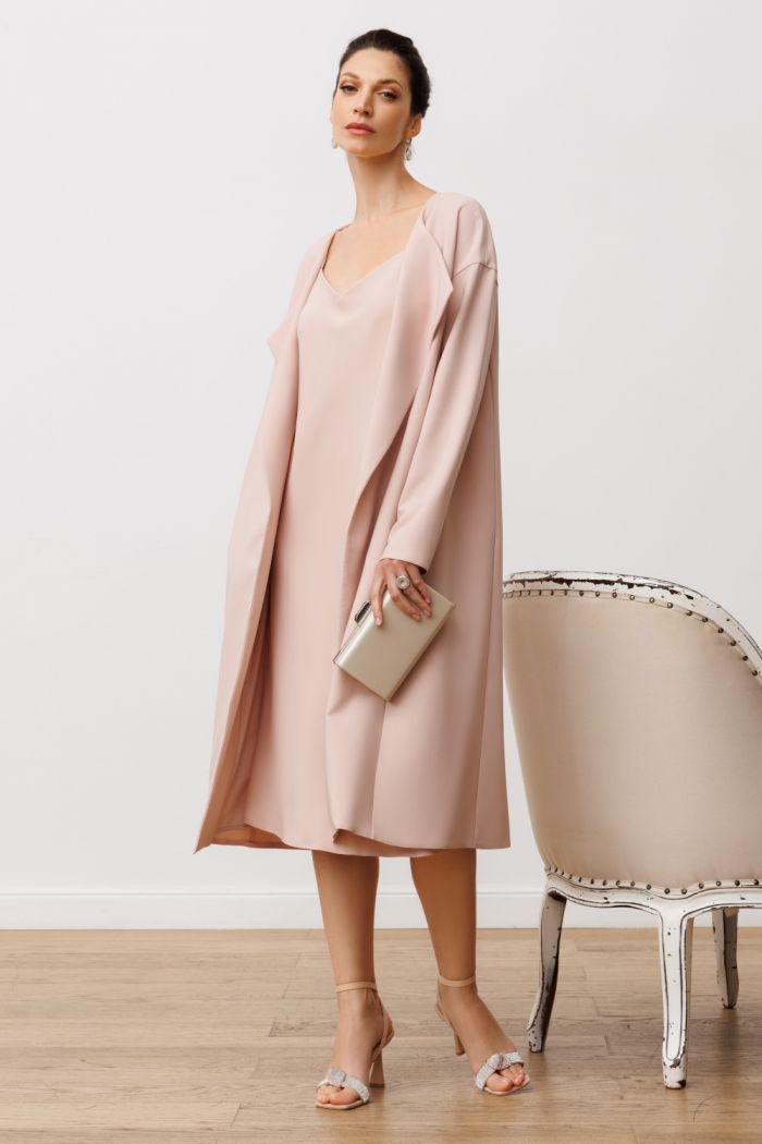 Прямое платье-комбинация миди длины в комплекте с пальто из мягкого крепа - Дайан