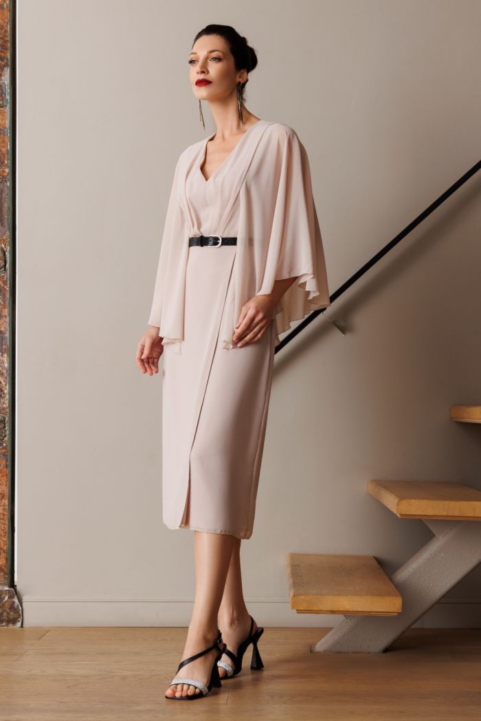 Коктейльное платье с эффектными рукавами и V-образным вырезом - Элейна миди