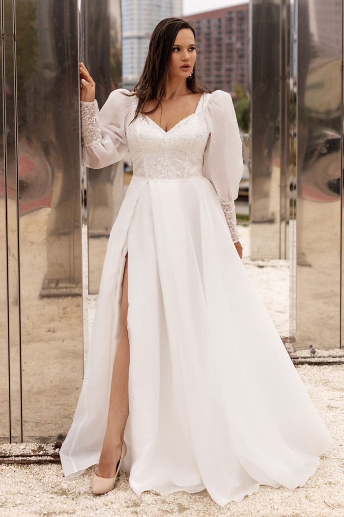 Сверкающее свадебное платье А-силуэта большого размера с юбкой из органзы  - КЛАРА