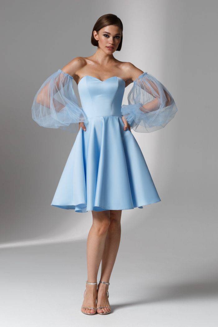 Голубое нежное платье мини длины с воздушными рукавами - ДЕМИ МИНИ