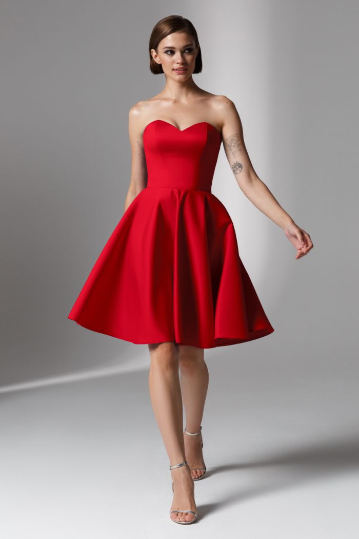 Красное короткое платье с открытыми плечами на корсете - ДЕМИ МИНИ