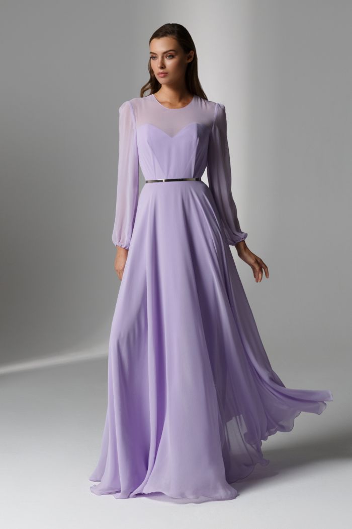 Легкое длинное вечернее платье с рукавом со скрытым корсетом - ЛИАМ