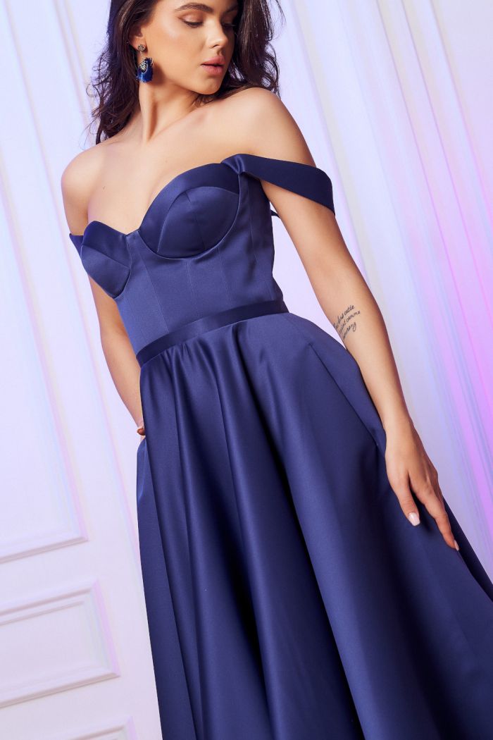 Коктейльное платье синего цвета на корсете бюстье - ТАТИ МИДИ