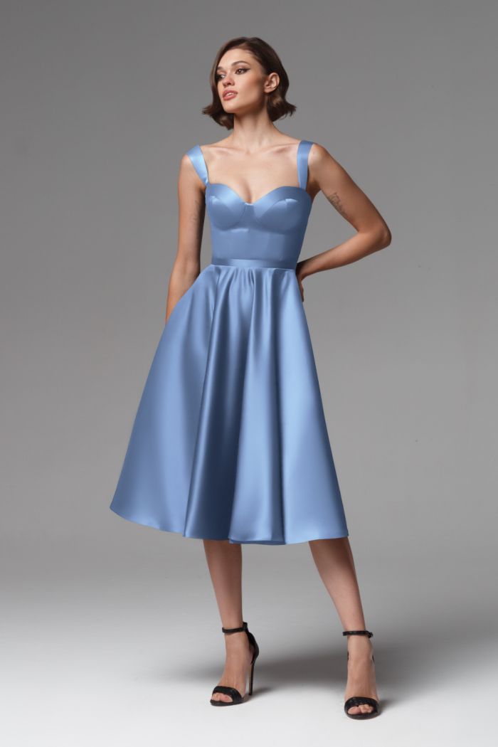 Короткое платье голубого цвета на корсете с лямками - ТАТИ МИДИ