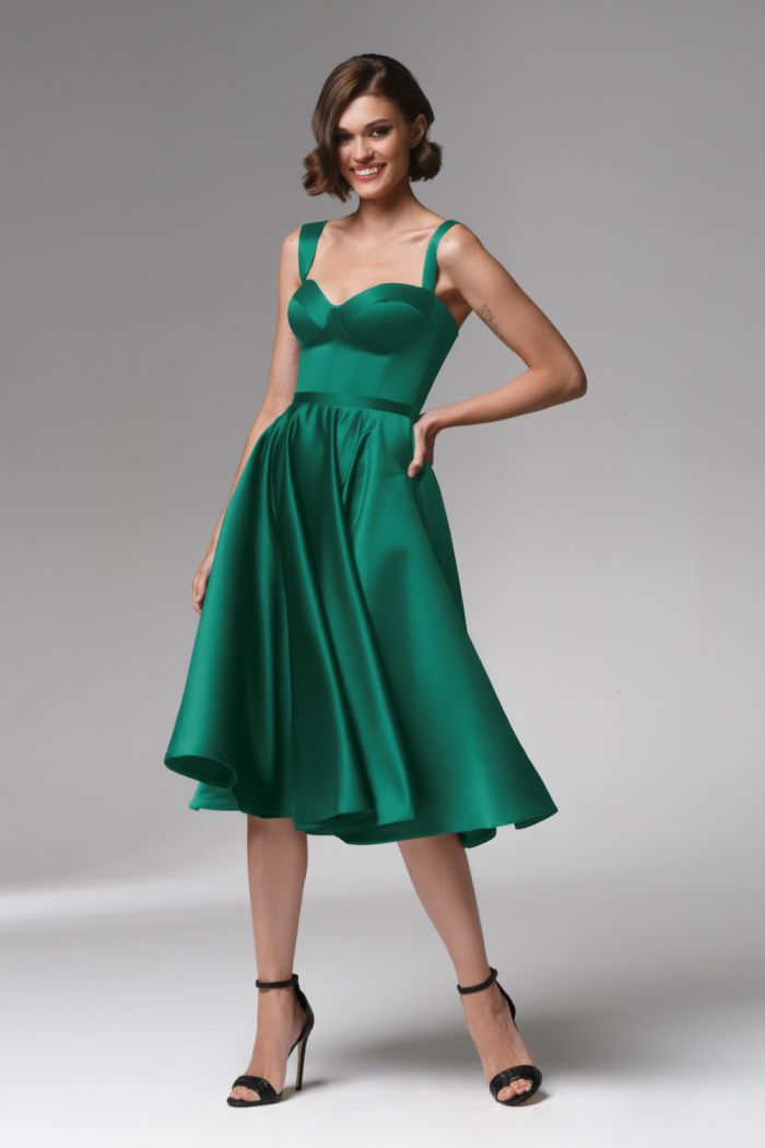 Зеленое короткое платье на корсете с бретелями - ТАТИ МИДИ