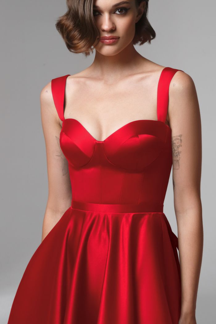 Яркое платье красного цвета миди длины на корсете  - ТАТИ МИДИ