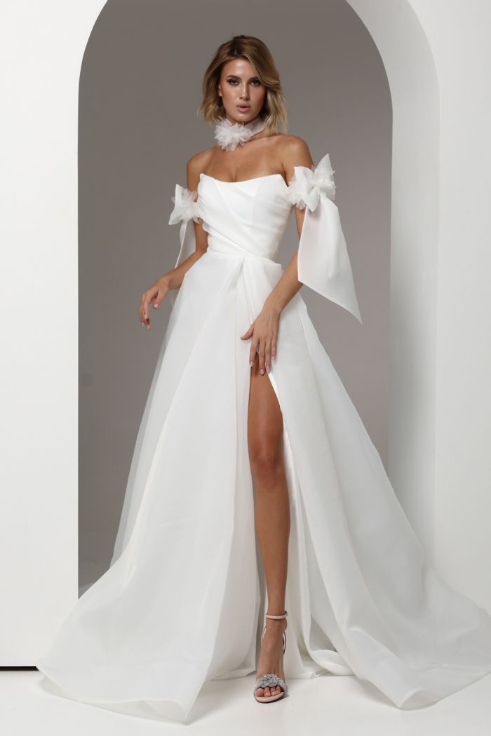 Корсетное свадебное платье А-силуэта со съемными рукавами - ИНЕССА