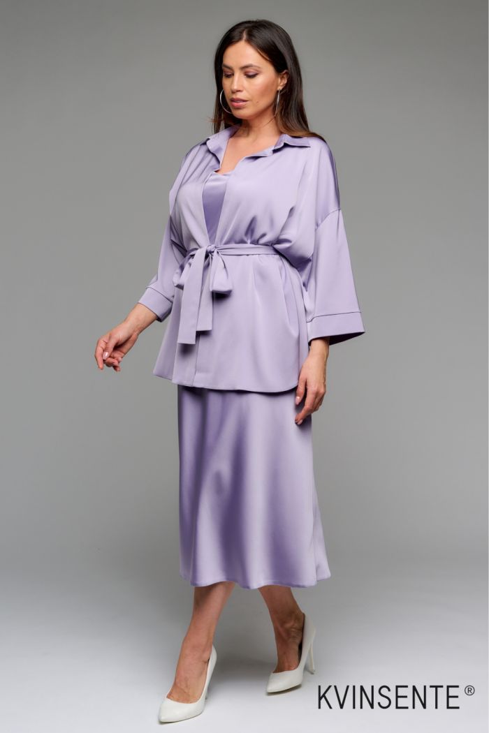 Женственное платье комбинация в комплекте с рубашкой и поясом большого размера - ЛИББЕ