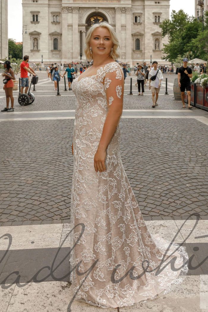Свадебное кружевное платье силуэта рыбка на корсете с рукавом из сетки - ЛЕТТИ