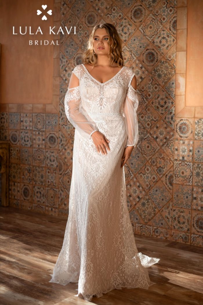 Прямое свадебное платье с кружевом большого размера с закрытым верхом - ЗАРЕМА