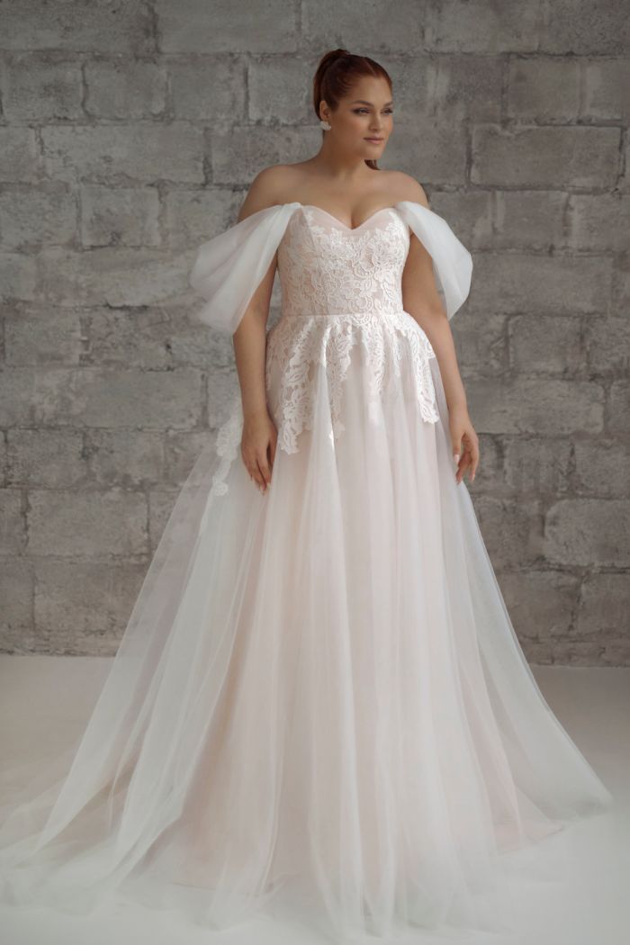 Корсетное свадебное платье большого размера с кружевной отделкой - 6582