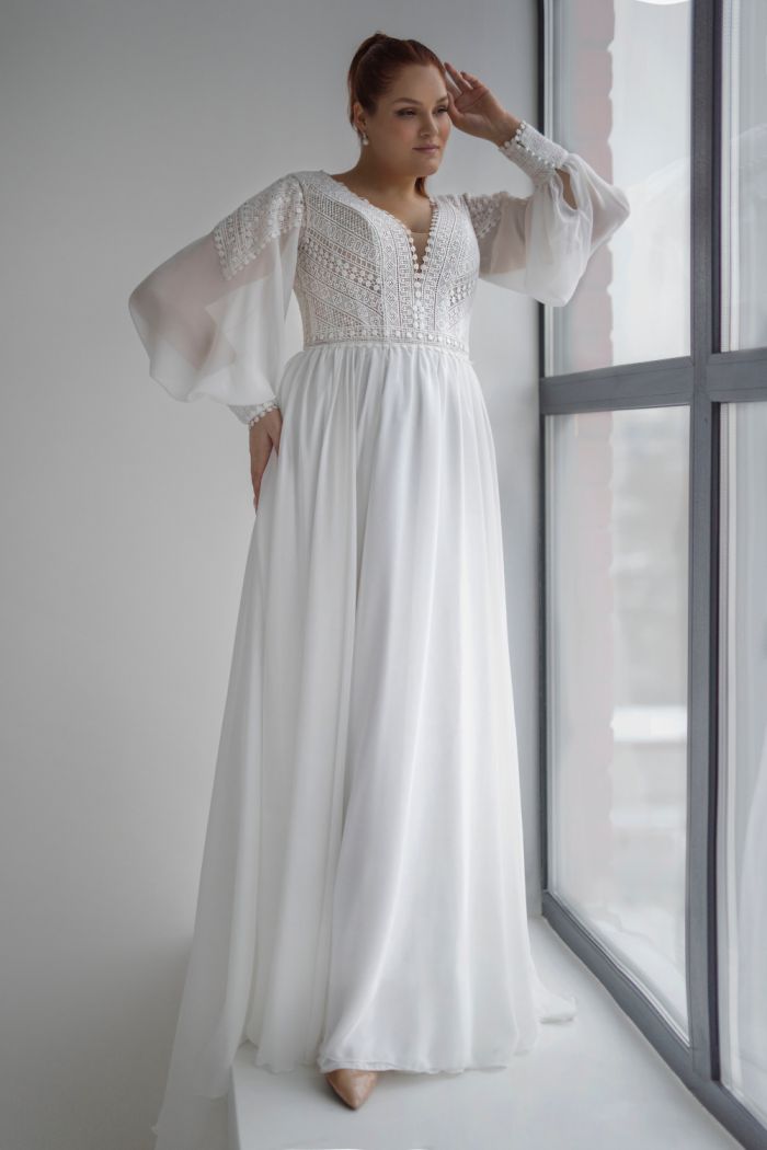 Романтичное свадебное платье плюс сайз А-силуэта в стиле бохо - 6589