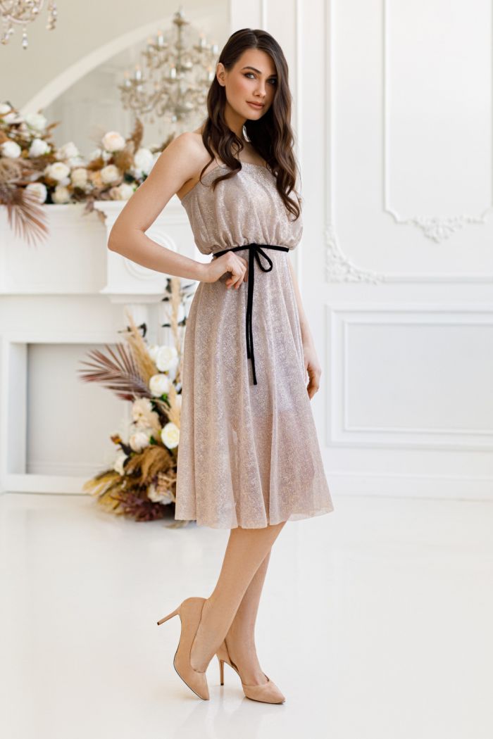 Коктейльное романтичное платье длины миди с открытыми плечами, без рукава  - МАРУФ Миди
