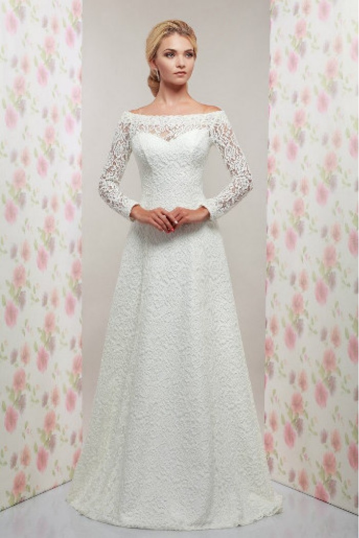 Кружевное свадебное платье А-силуэта с длинными рукавами - МЕЛИССА