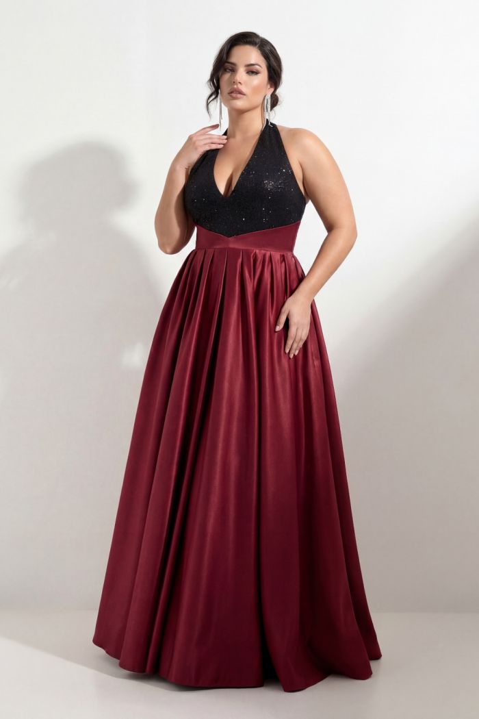 Длинное вечернее платье большого размера с атласной юбкой и открытой спиной - ГЛАВНАЯ РОЛЬ