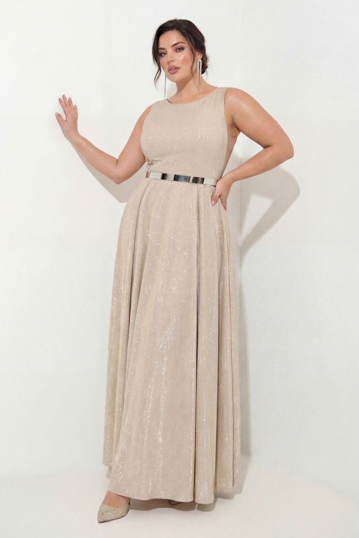 Вечернее блестящее платье большого размера без рукава и на замке - ЛУННЫЙ СВЕТ