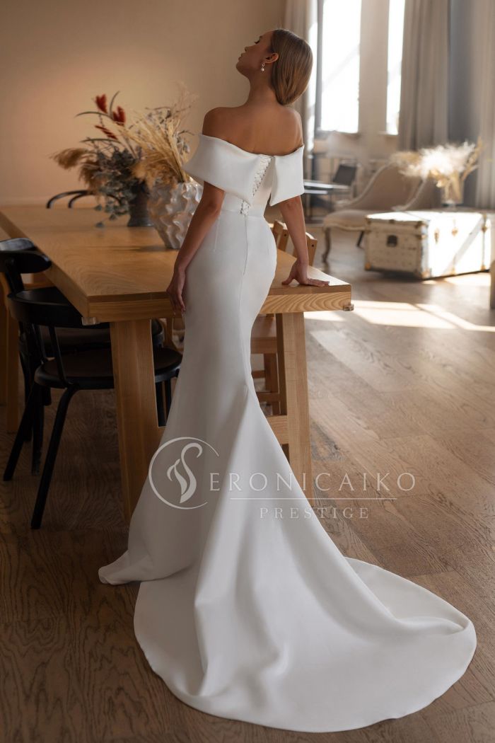 Чувственное свадебное платье силуэта рыбка с открытыми плечами - SV 766
