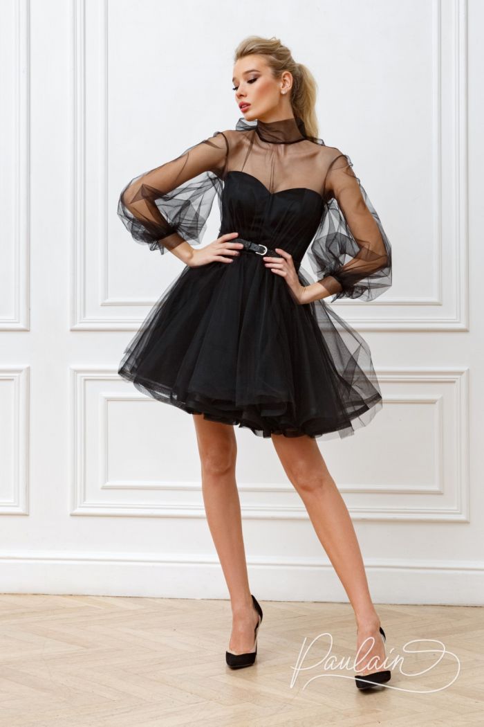 Коктейльное платье в стиле 60-х с корсетом, полупрозрачными рукавам и пышной юбкой БОББИ