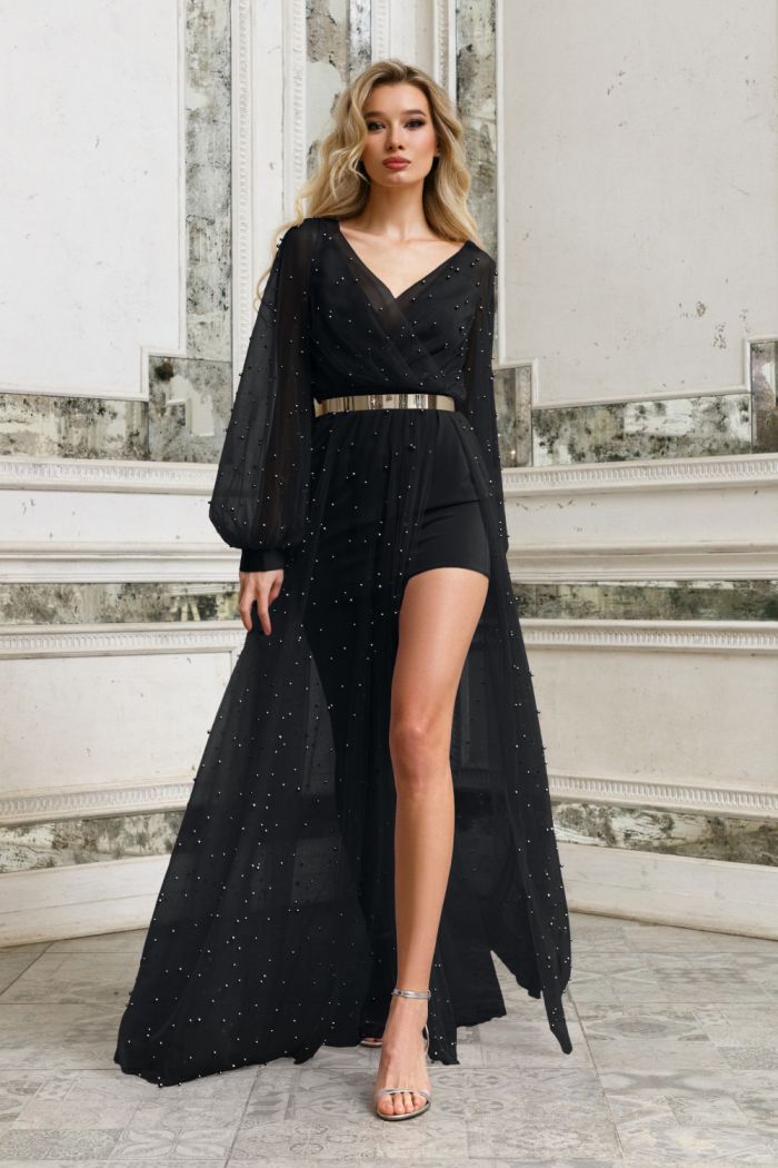 Черный комплект из короткого коктейльного платья с туникой - МАРДЖ