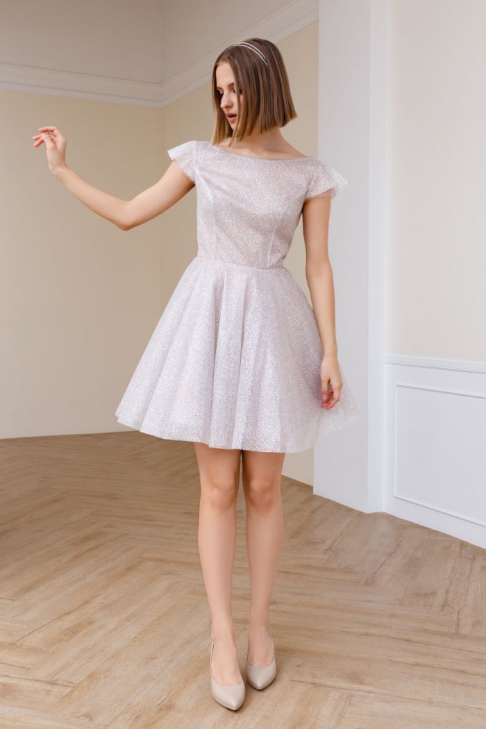 Коктейльное глиттерное платье с коротким рукавом и открытой спиной - ПЕЙТОН Мини