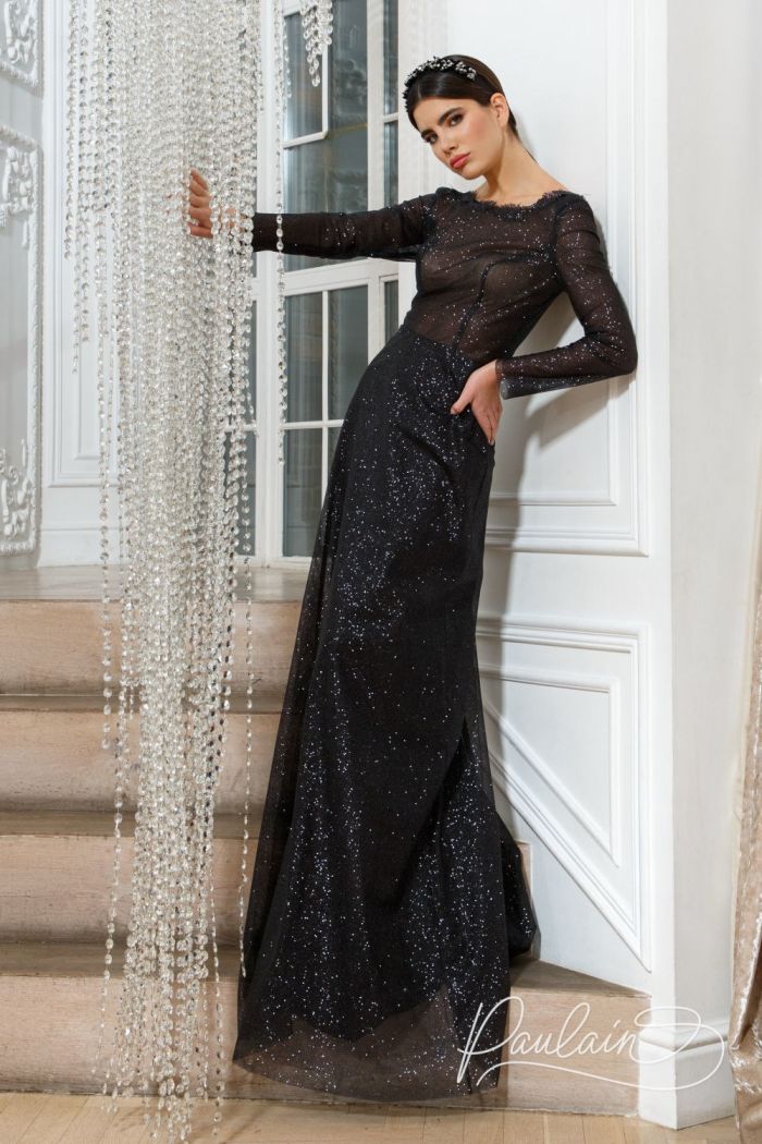 Элегантное вечернее платье с открытой спиной и длинными рукавами - ВИНЧЕНСА