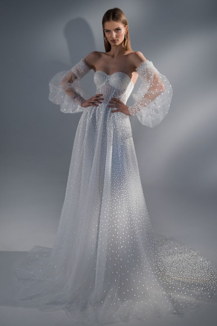 Эксклюзивное свадебное платье трансформер со съемными рукавами АББА